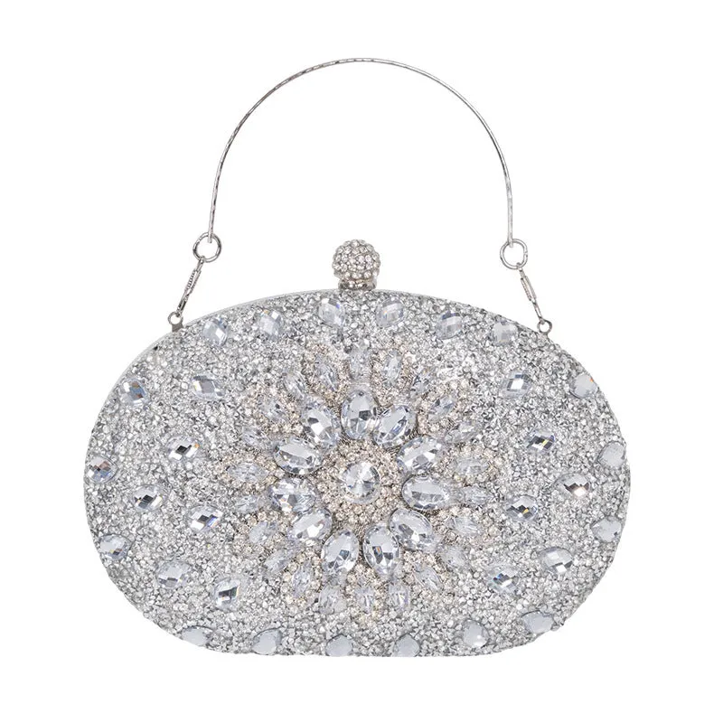 European retro style women's banquet handbag with hardware and rhinestone detailing