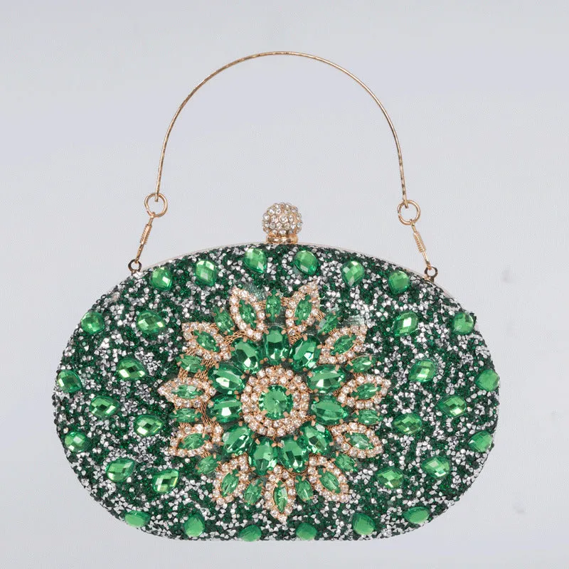 European retro style women's banquet handbag with hardware and rhinestone detailing