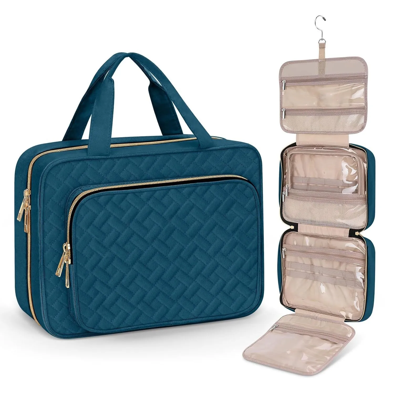 Polyester travel cosmetics wash bag with waterproof lining in multiple colour options