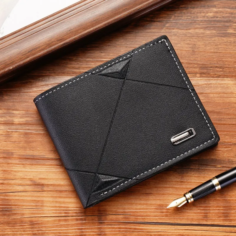 Men's three-fold horizontal wallet in soft PU leather with multiple card slots
