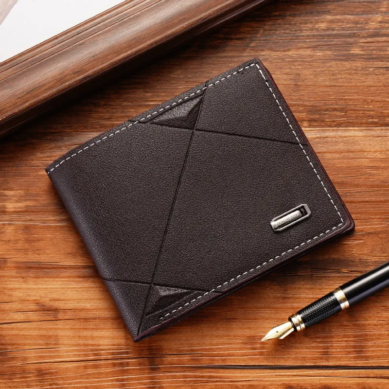 Men's three-fold horizontal wallet in soft PU leather with multiple card slots