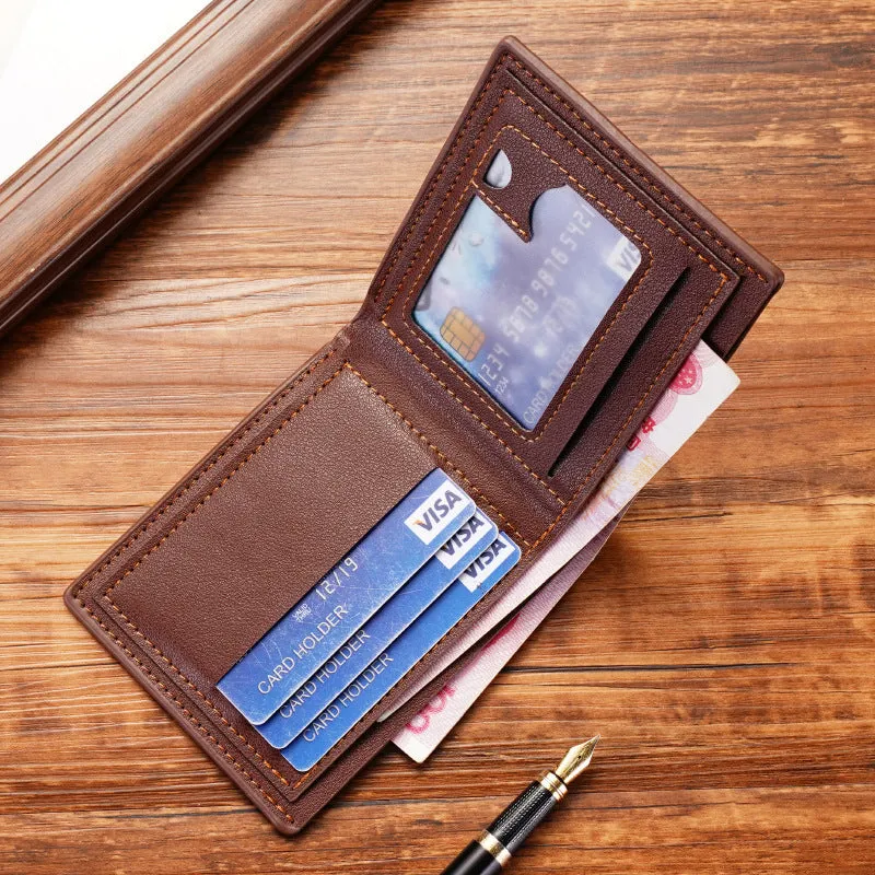 Men's three-fold horizontal wallet in soft PU leather with multiple card slots