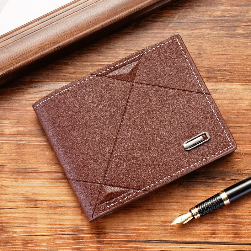 Men's three-fold horizontal wallet in soft PU leather with multiple card slots