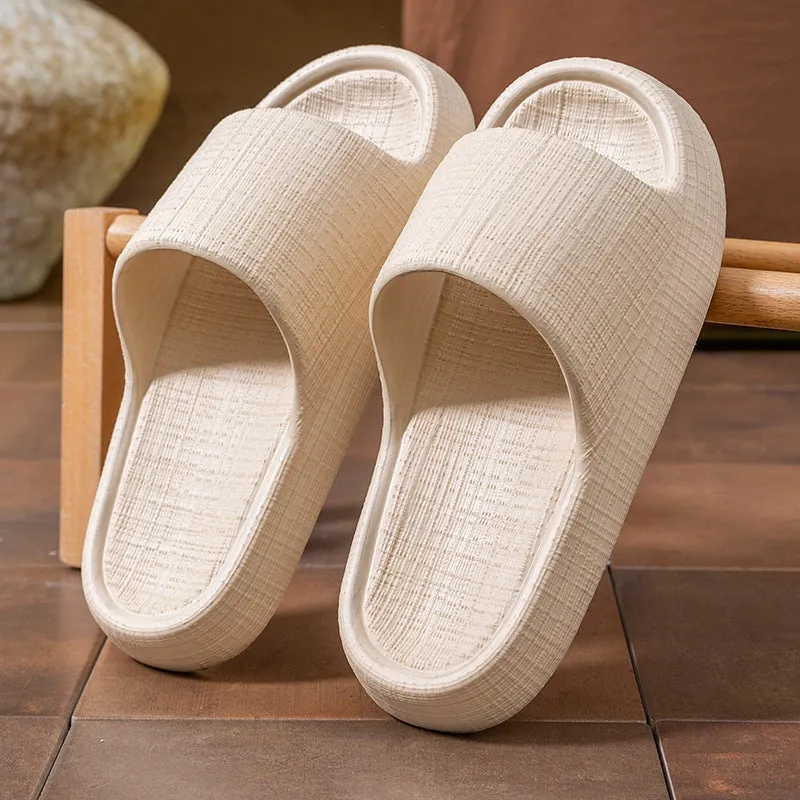 A pair of khaki coloured EVA toe ring slippers with a soft non-slip sole, shown on a white background.
