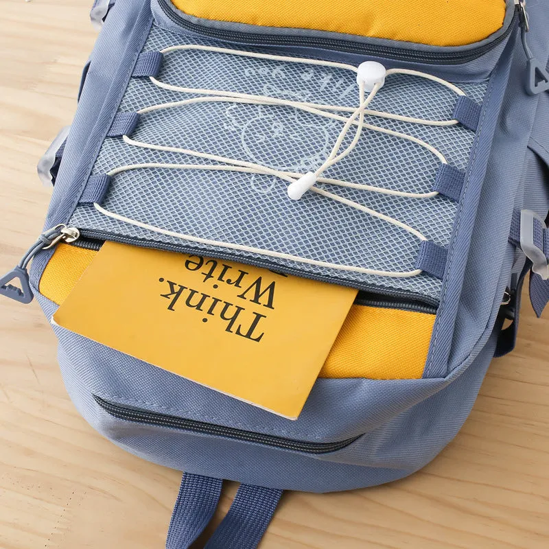 Lightweight large student backpack in black, blue, pink, and purple colour options.