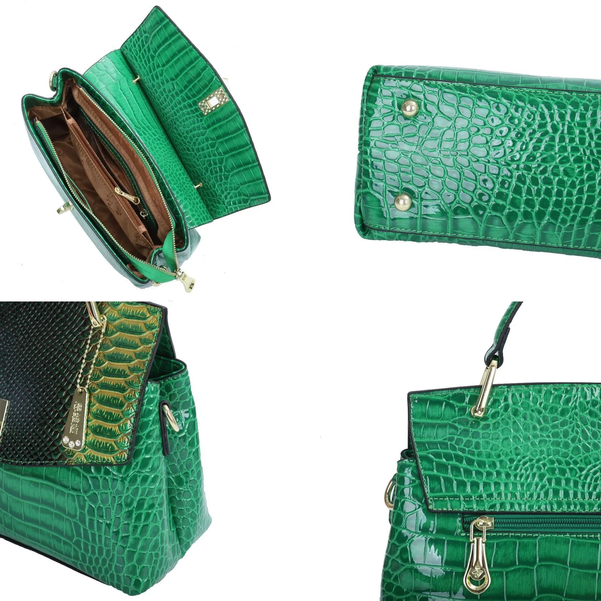 Women's crocodile and snake pattern crossbody handbag in horizontal square shape with double shoulder straps
