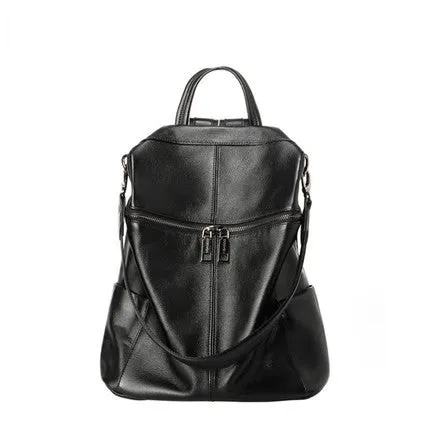 Genuine leather women's retro backpack with waterproof function and organised internal compartments