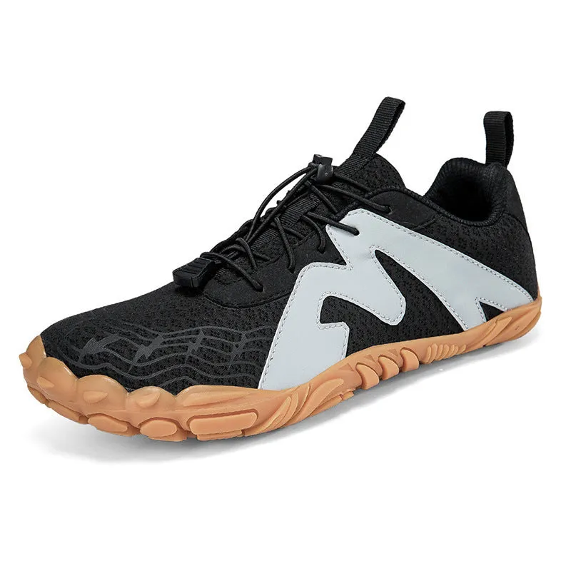 Low-top outdoor hiking shoes with rubber sole and mesh lining in multiple colour options