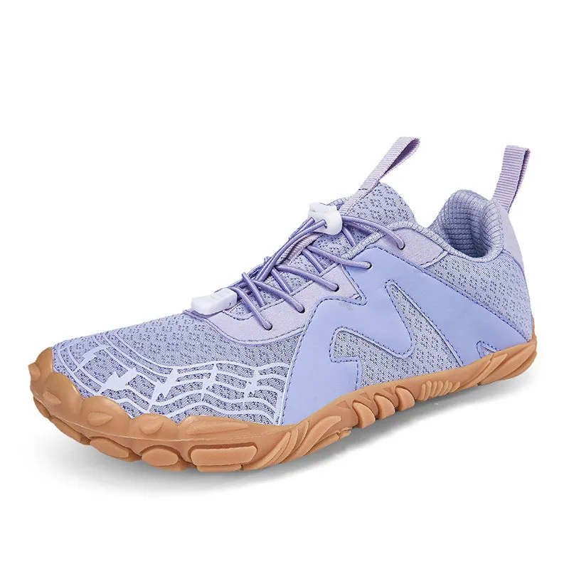 Low-top outdoor hiking shoes with rubber sole and mesh lining in multiple colour options