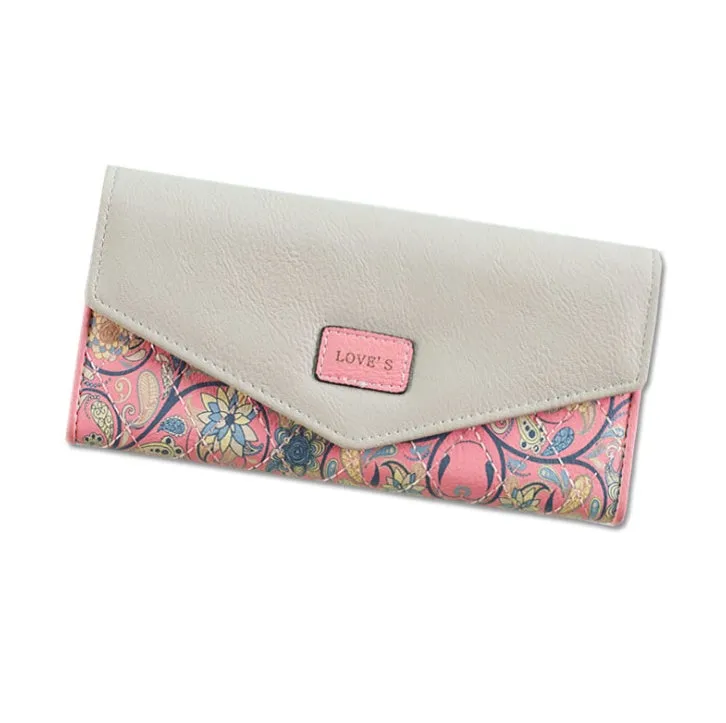 A folded black PU leather wallet with a buckle closure, showing multiple card slots and compartments inside.