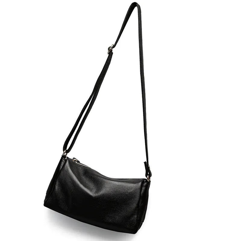 A soft genuine leather women's crossbody bag in a horizontal square shape, shown in one of four available colours.
