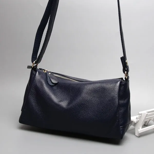 A soft genuine leather women's crossbody bag in a horizontal square shape, shown in one of four available colours.