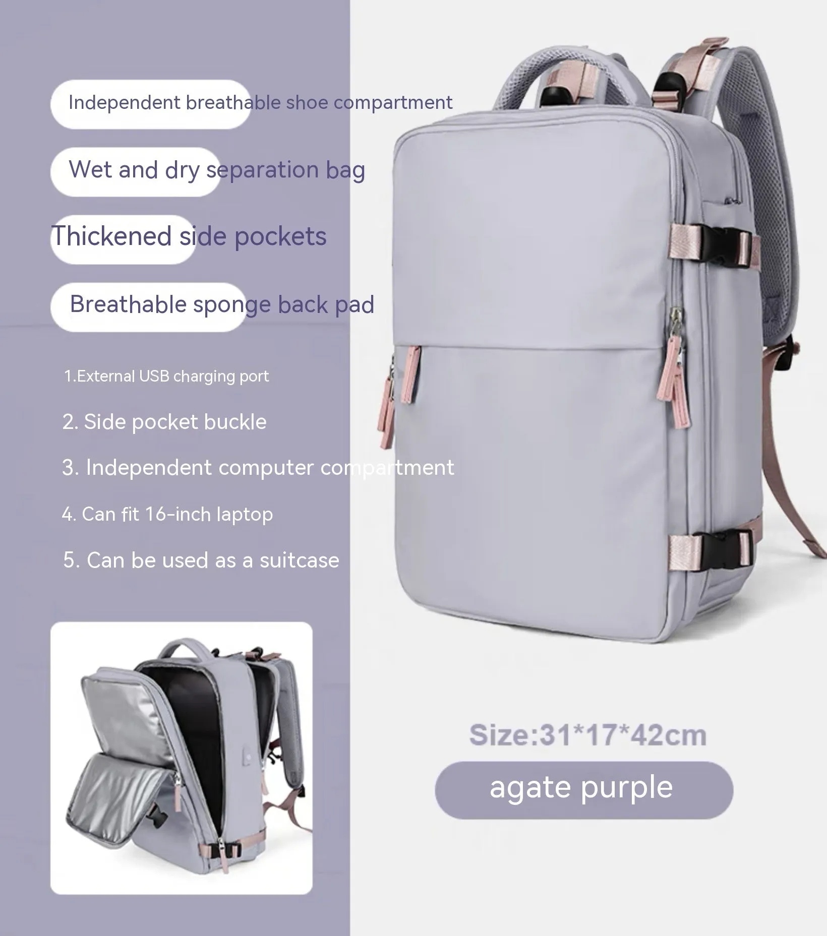 Large black waterproof mummy-style nylon backpack on a neutral background.