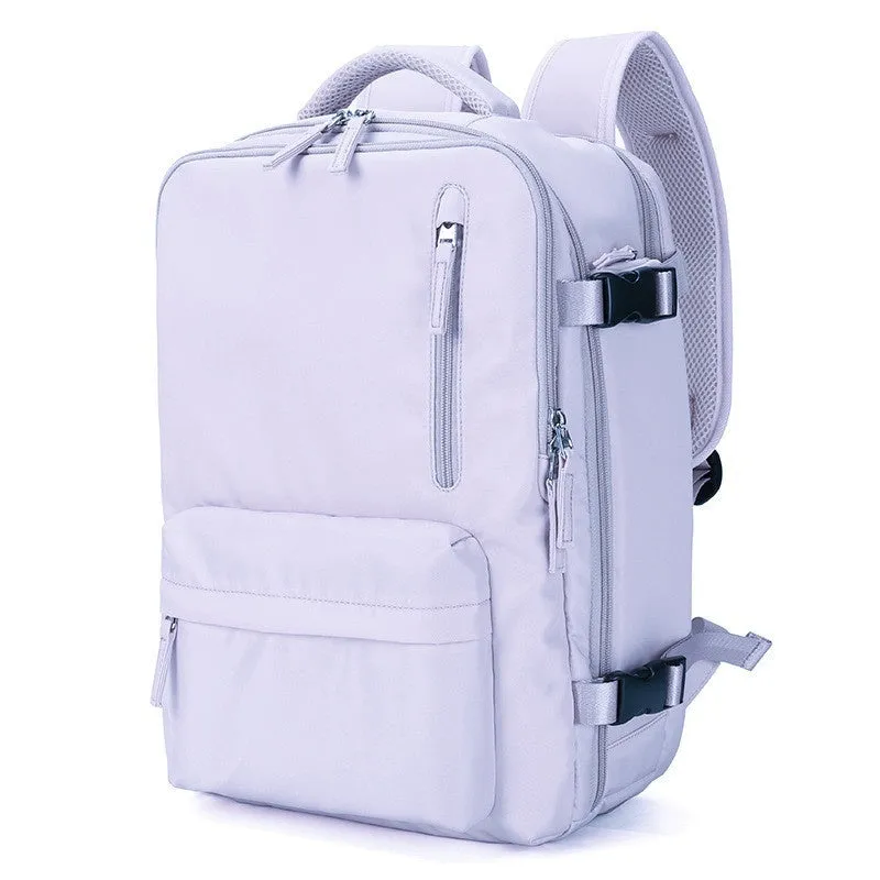 Large black waterproof mummy-style nylon backpack on a neutral background.