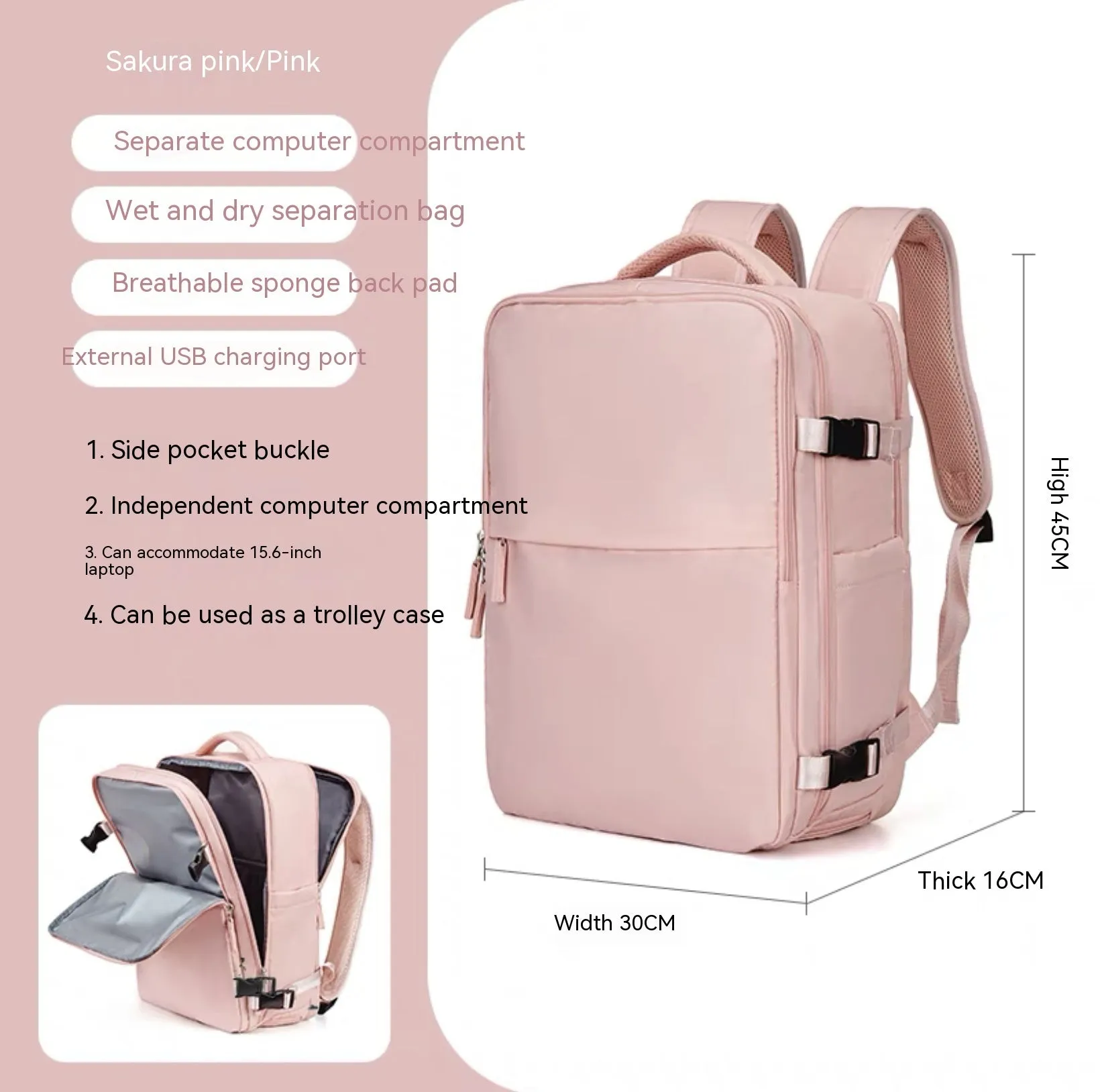 Large black waterproof mummy-style nylon backpack on a neutral background.