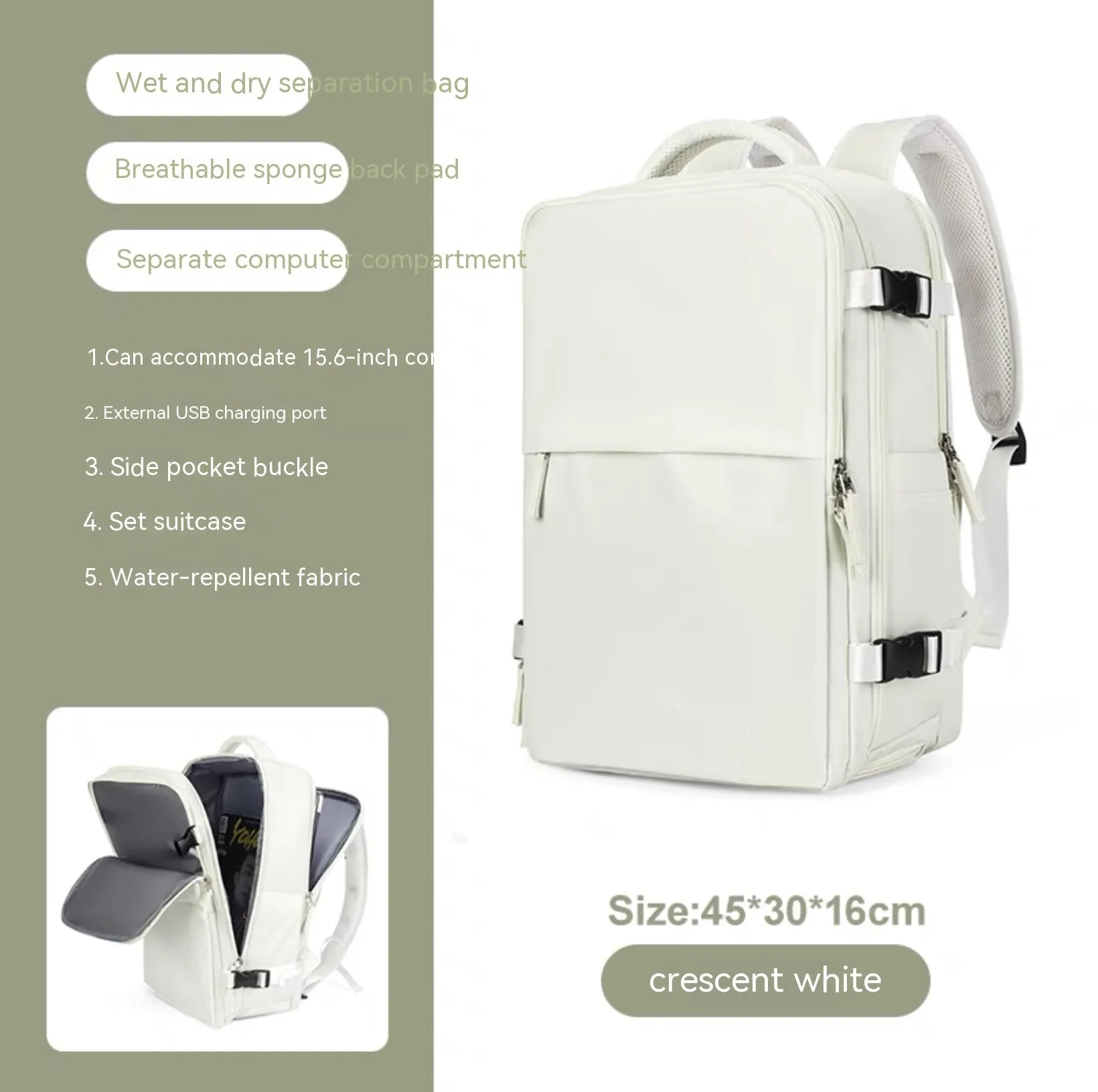 Large black waterproof mummy-style nylon backpack on a neutral background.