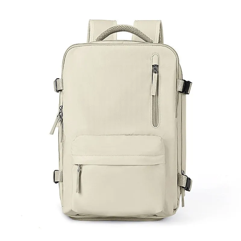Large black waterproof mummy-style nylon backpack on a neutral background.