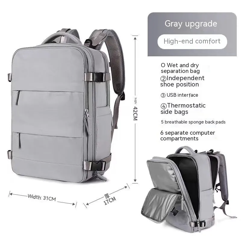 Large black waterproof mummy-style nylon backpack on a neutral background.
