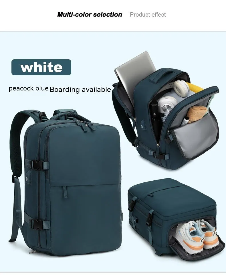 Large black waterproof mummy-style nylon backpack on a neutral background.