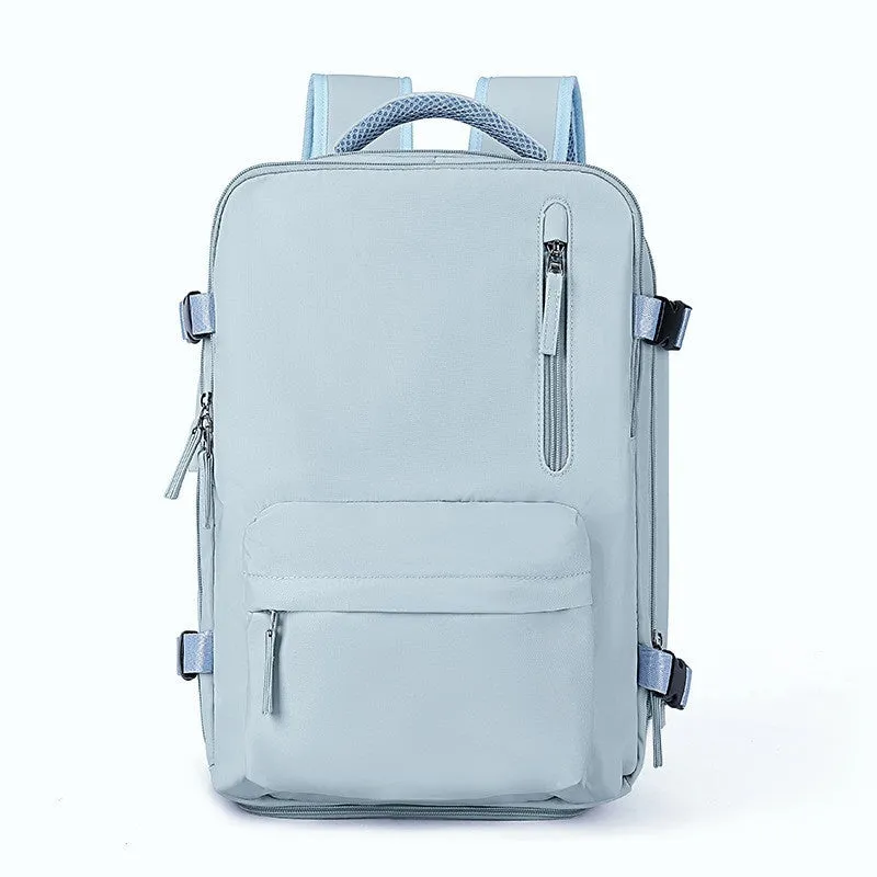 Large black waterproof mummy-style nylon backpack on a neutral background.