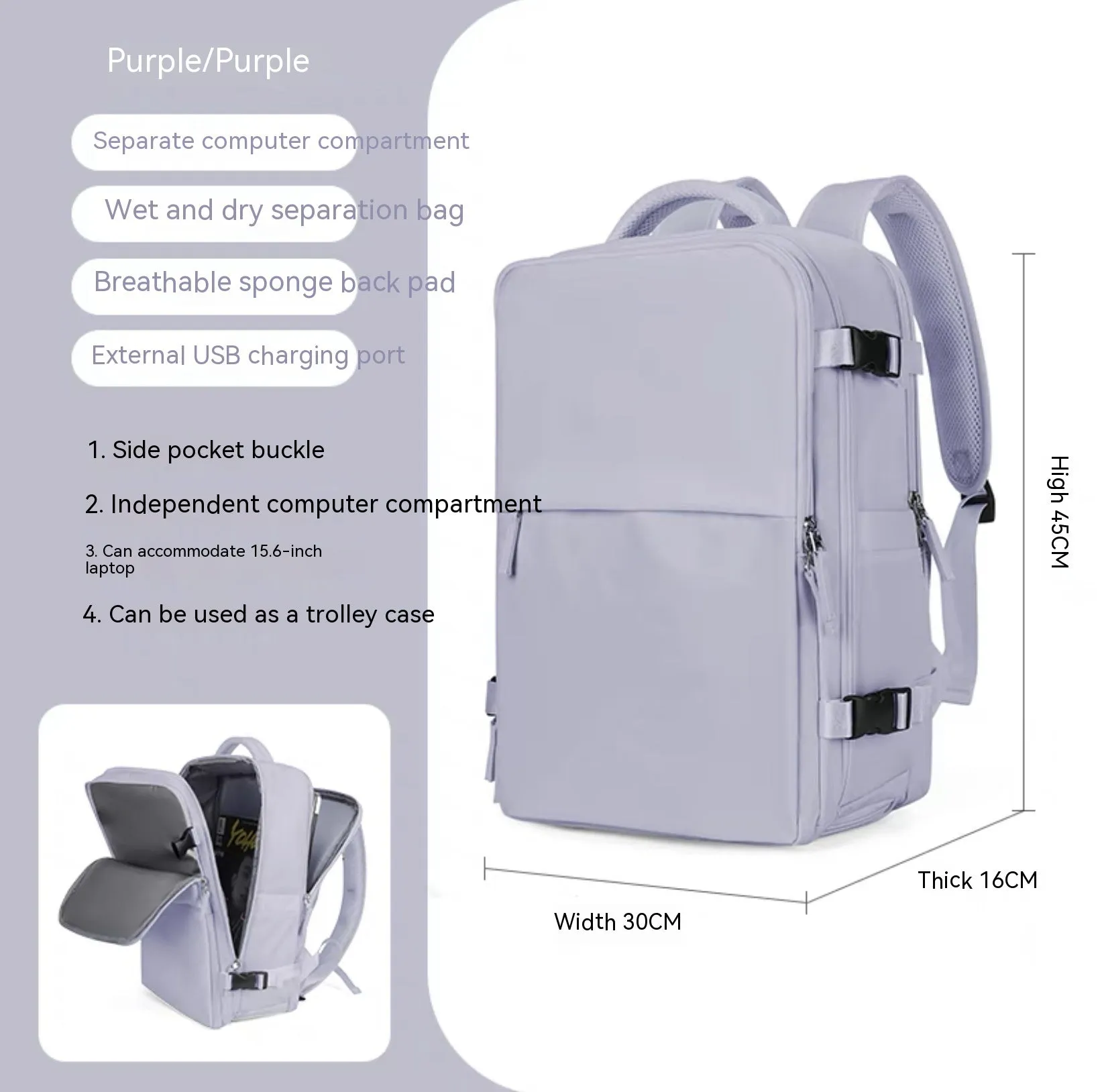 Large black waterproof mummy-style nylon backpack on a neutral background.