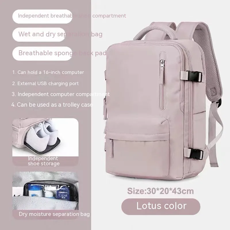 Large black waterproof mummy-style nylon backpack on a neutral background.