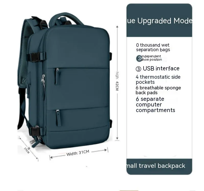 Large black waterproof mummy-style nylon backpack on a neutral background.