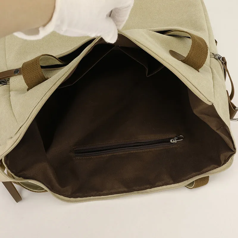 Large capacity retro canvas bag for women, soft horizontal square shape, available in four colours: gray, black, brown, khaki