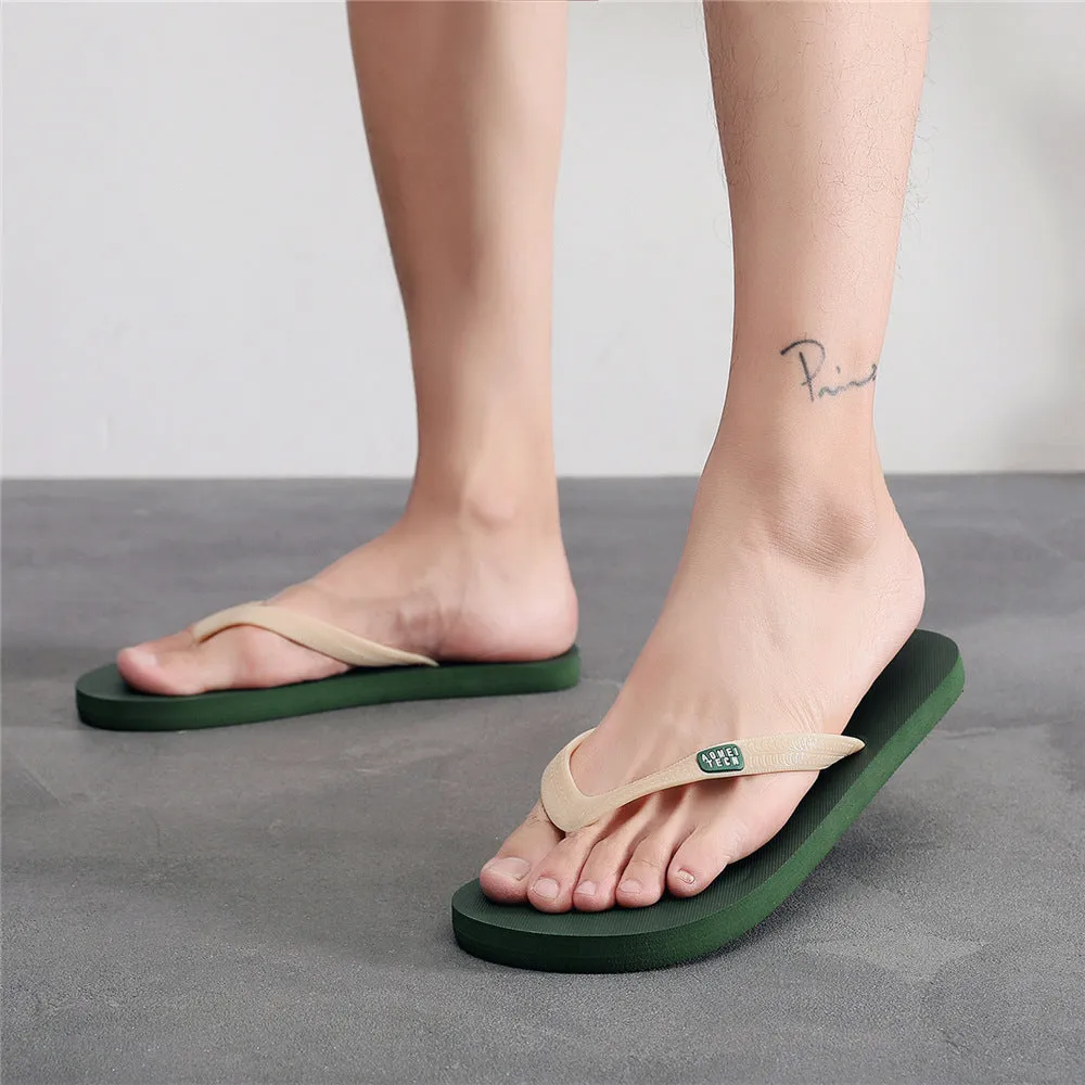 Men's black flip-flops with textured rubber sole and EVA upper