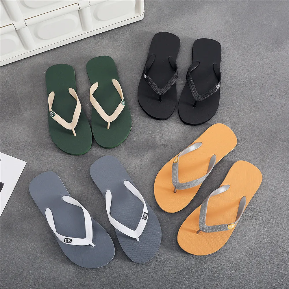 Men's black flip-flops with textured rubber sole and EVA upper