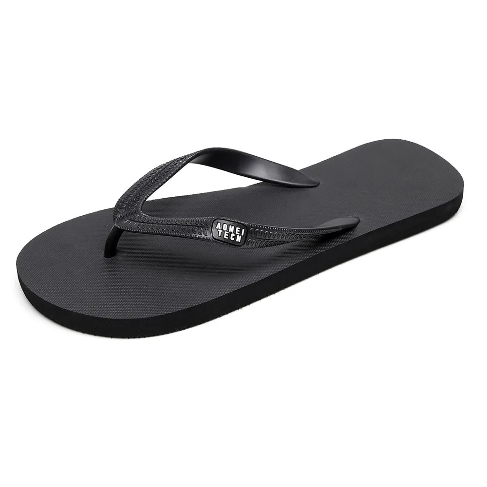 Men's black flip-flops with textured rubber sole and EVA upper