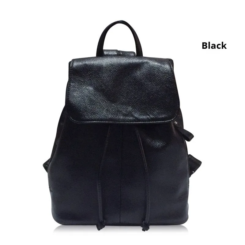 Black genuine leather women's backpack with multiple compartments and waterproof design