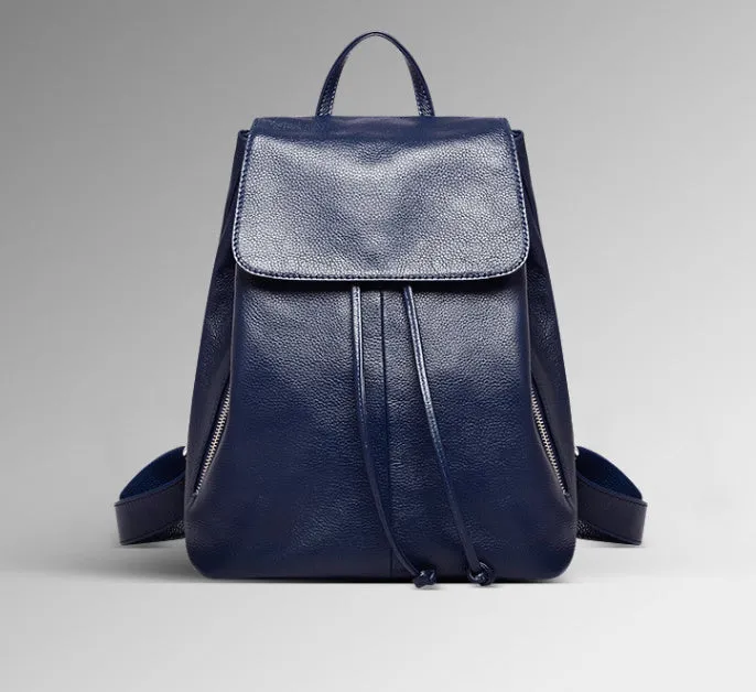 Black genuine leather women's backpack with multiple compartments and waterproof design