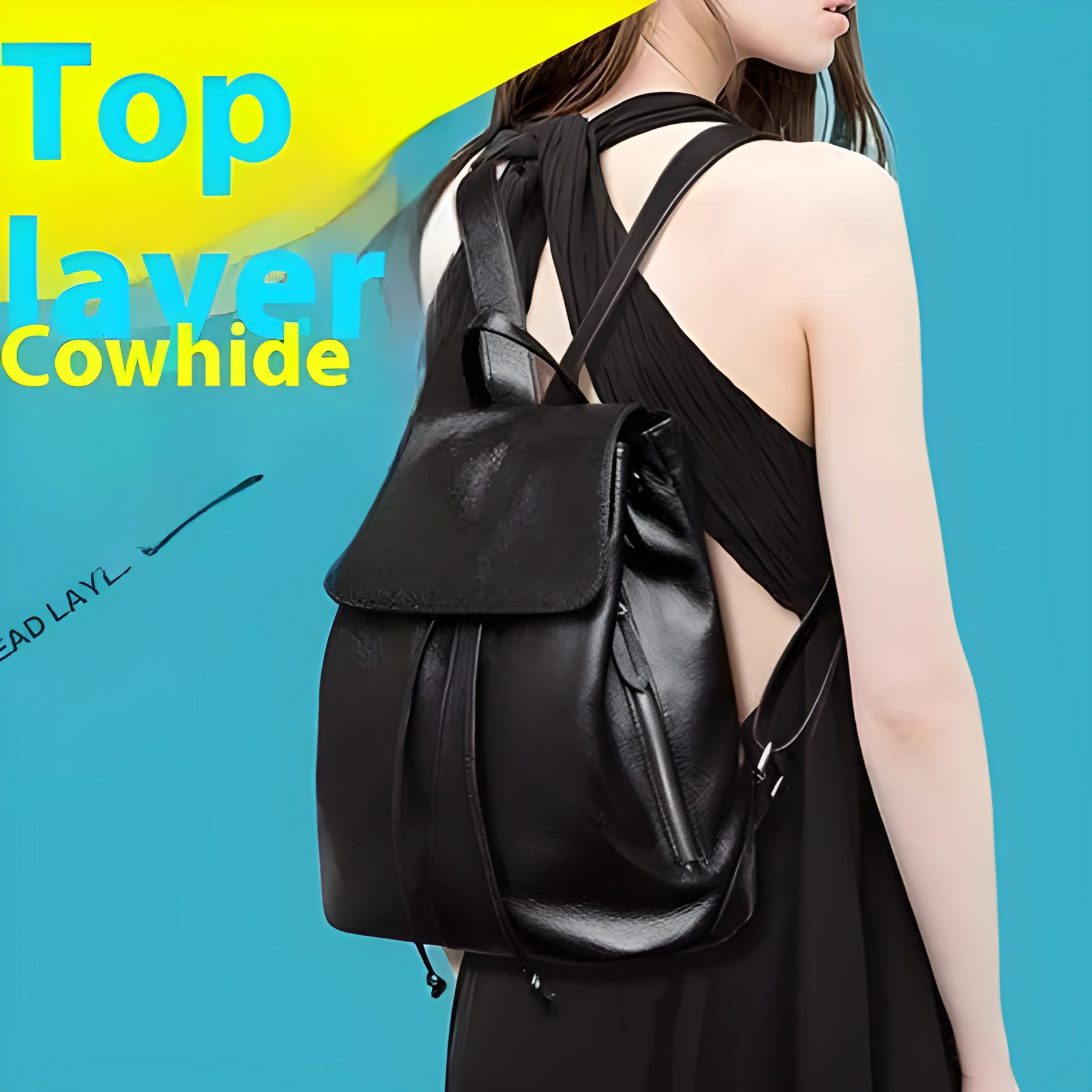 Black genuine leather women's backpack with multiple compartments and waterproof design