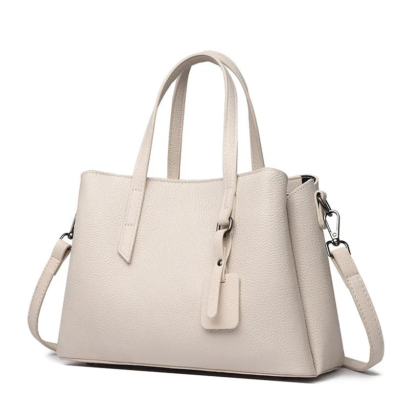 Women's genuine cowhide leather handbag in horizontal square shape with single shoulder strap