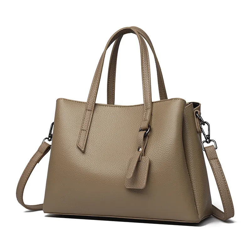 Women's genuine cowhide leather handbag in horizontal square shape with single shoulder strap