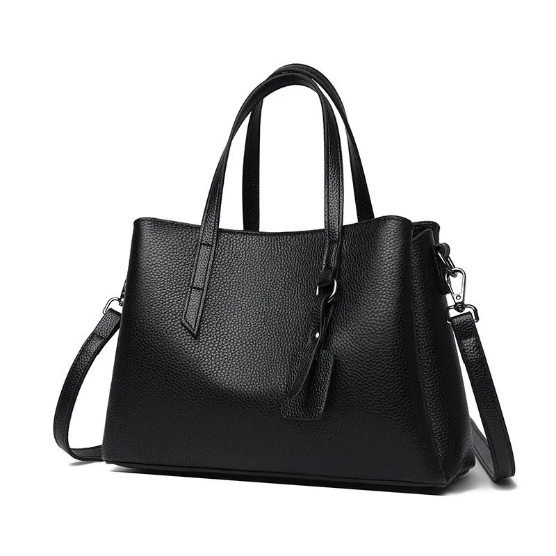 Women's genuine cowhide leather handbag in horizontal square shape with single shoulder strap