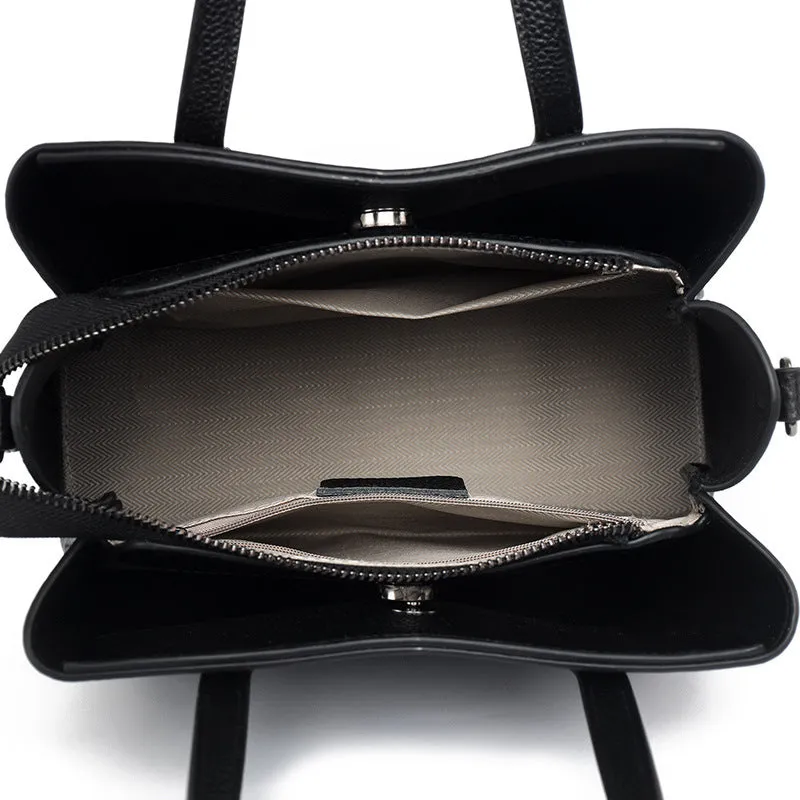 Women's genuine cowhide leather handbag in horizontal square shape with single shoulder strap