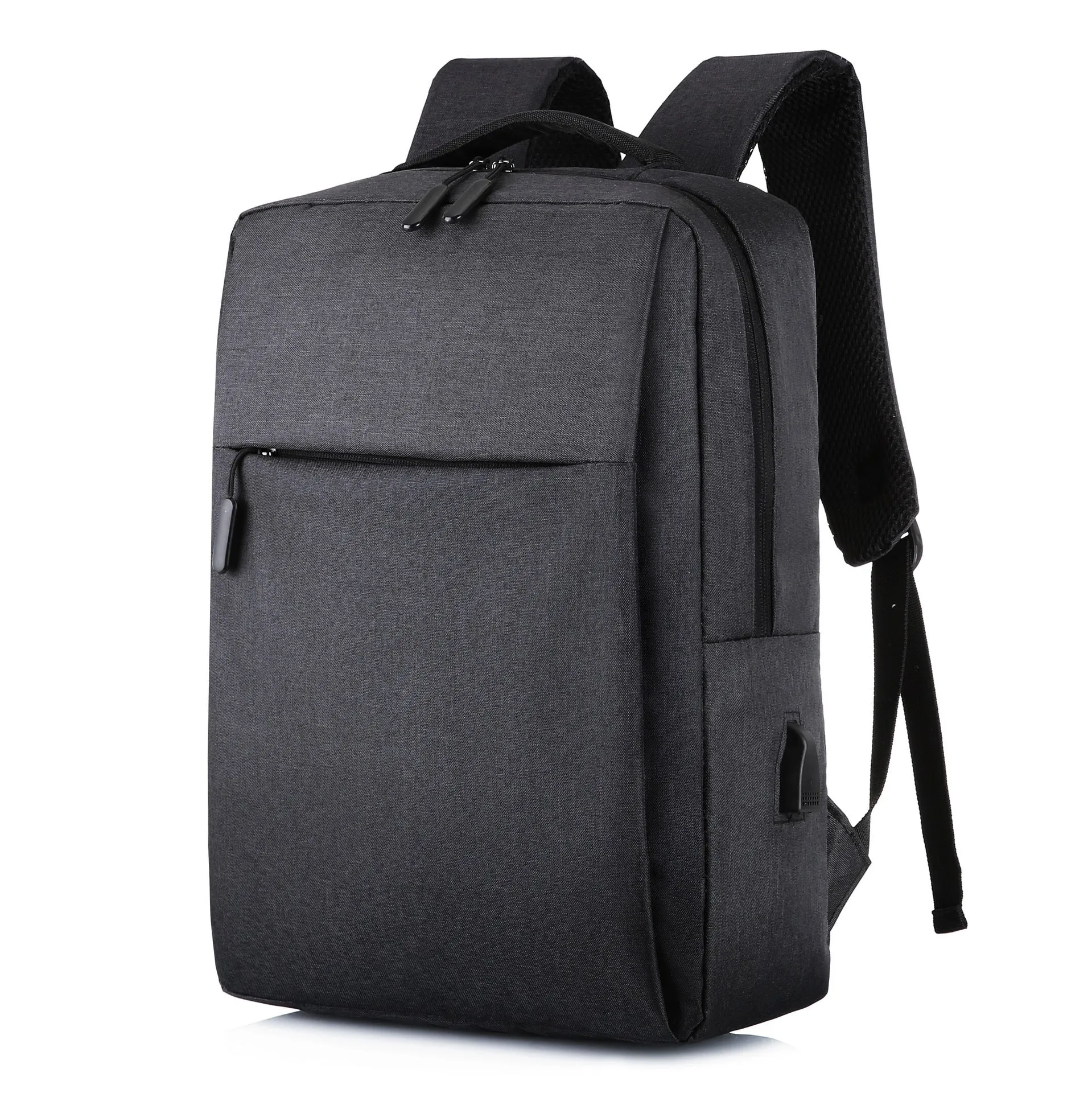 Large black Oxford cloth sports backpack with curved shoulder straps shown on a neutral background