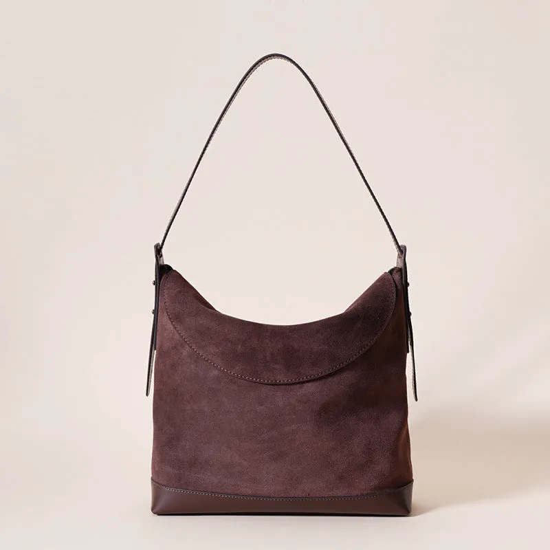 Women's genuine leather shoulder underarm bag in square vertical clamshell design with internal compartments