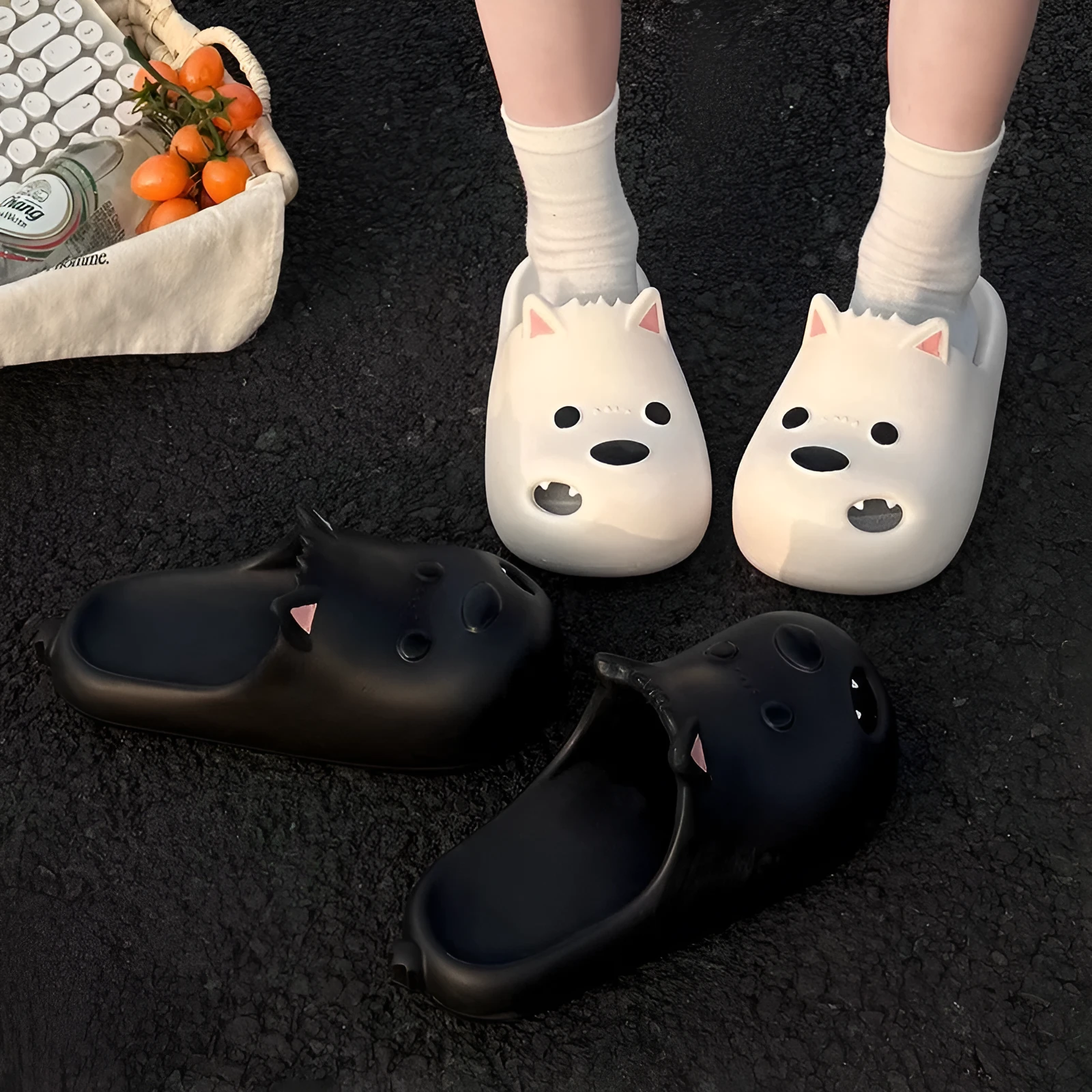 Women's white EVA toe cap sandal slippers showing moulded design