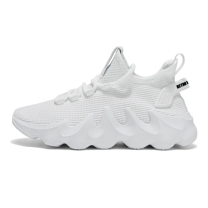 Men's low-top sock-like sports shoes in grey with a round toe, flat heel, and lace-up front.