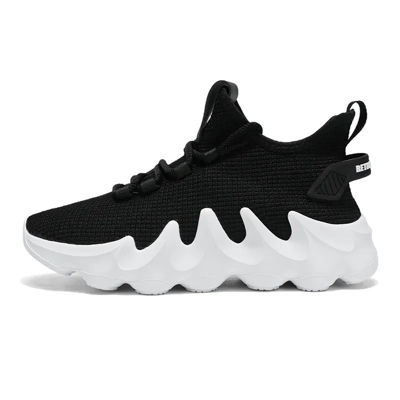 Men's low-top sock-like sports shoes in grey with a round toe, flat heel, and lace-up front.