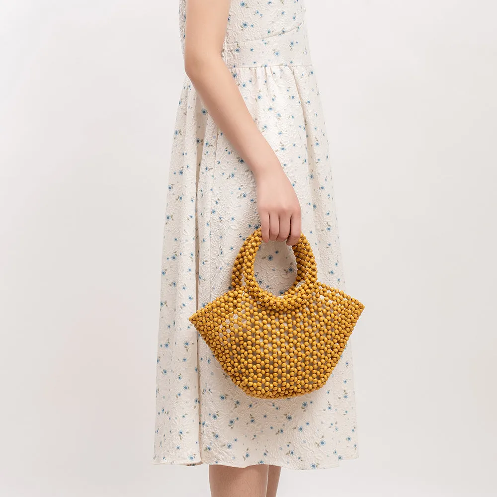 Maple wood hand-woven handbag with wooden beads in dumpling shape measuring 13x7x18cm
