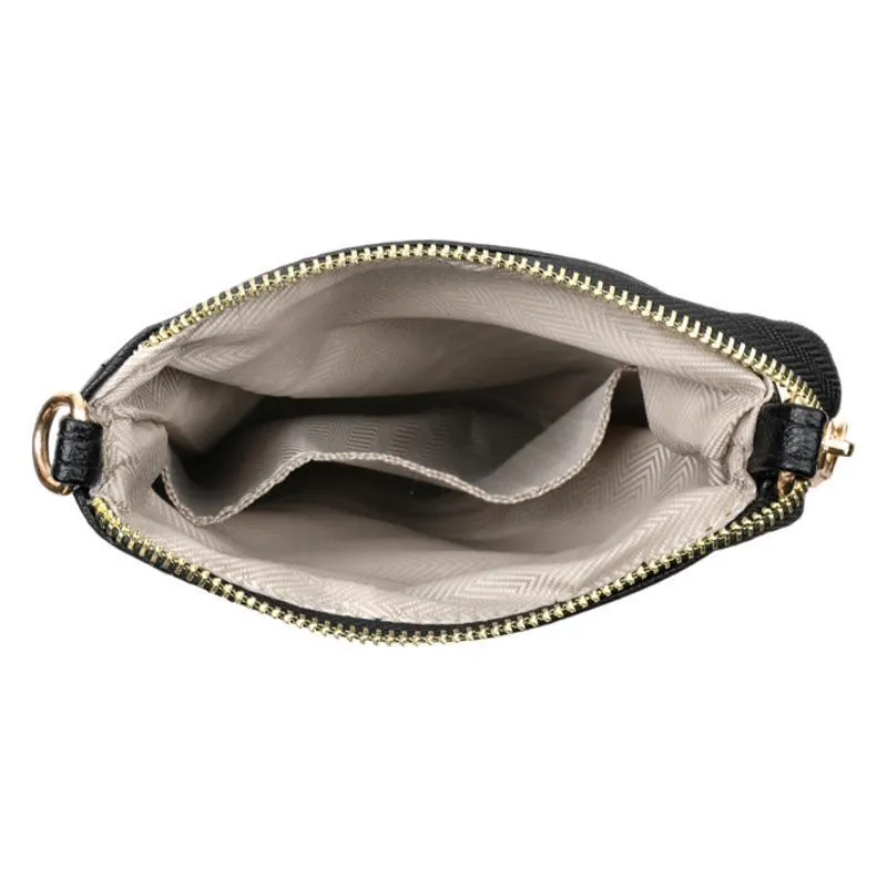 Soft black stone pattern PU women's messenger bag with a file compartment and shoulder strap.