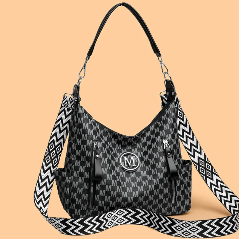 Retro simple printed shoulder messenger bag in milky white colour with double connector strap