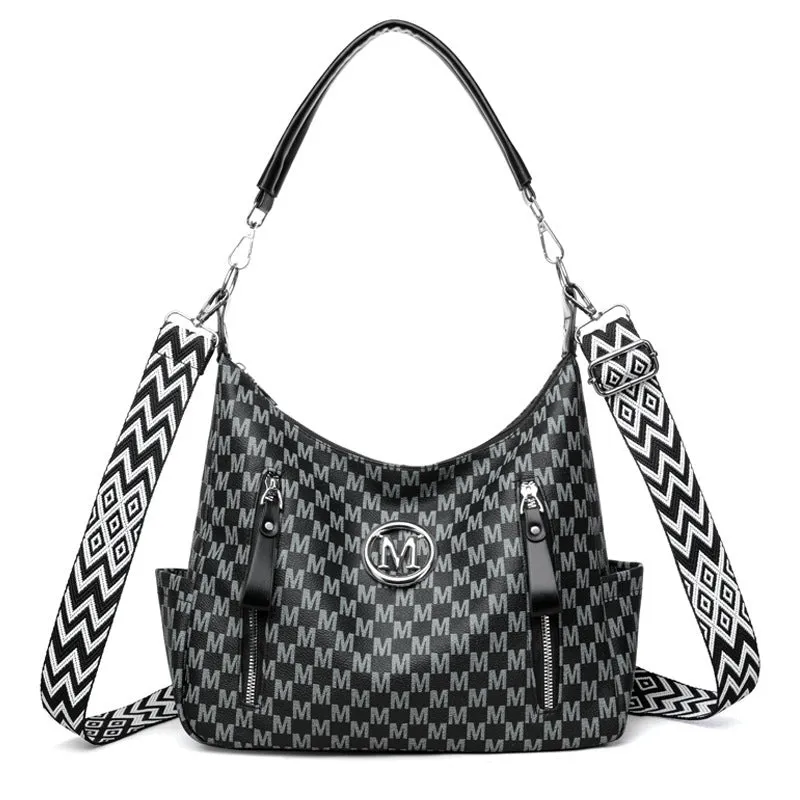 Retro simple printed shoulder messenger bag in milky white colour with double connector strap