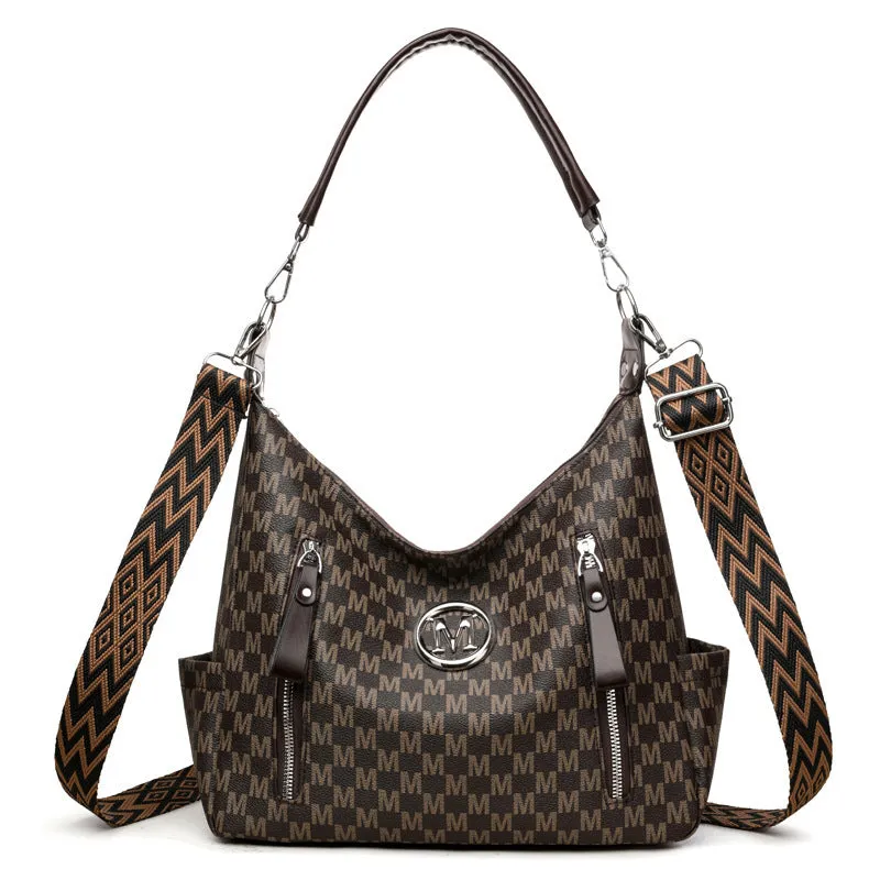 Retro simple printed shoulder messenger bag in milky white colour with double connector strap