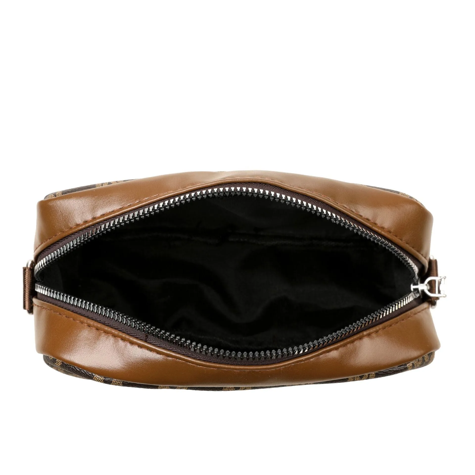 Wide-strap shoulder crossbody bag in PU material with three-dimensional pockets