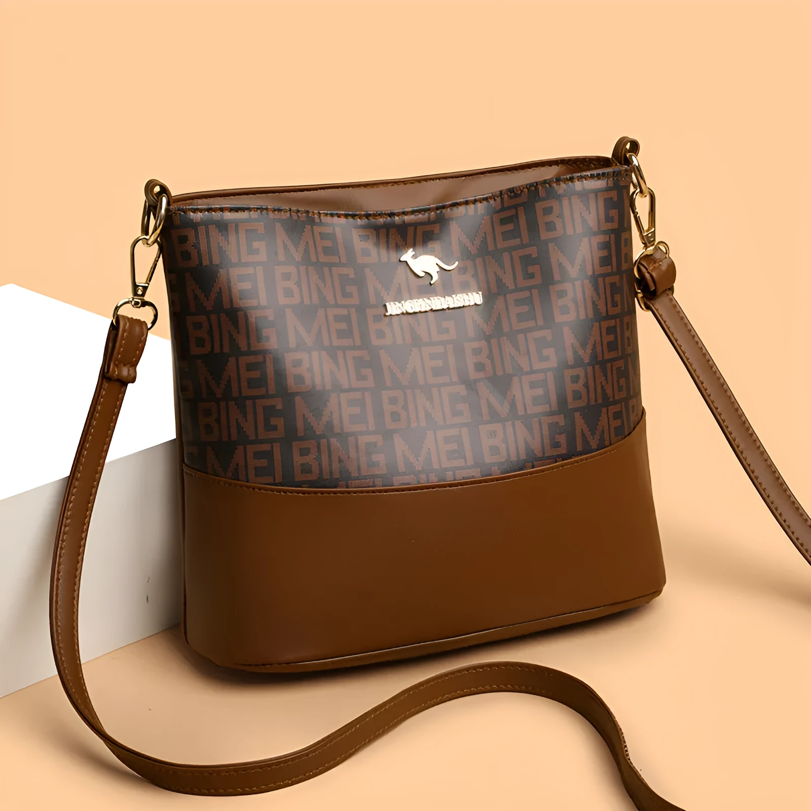 Brown soft leather retro messenger bag with external pockets and internal organisation compartments